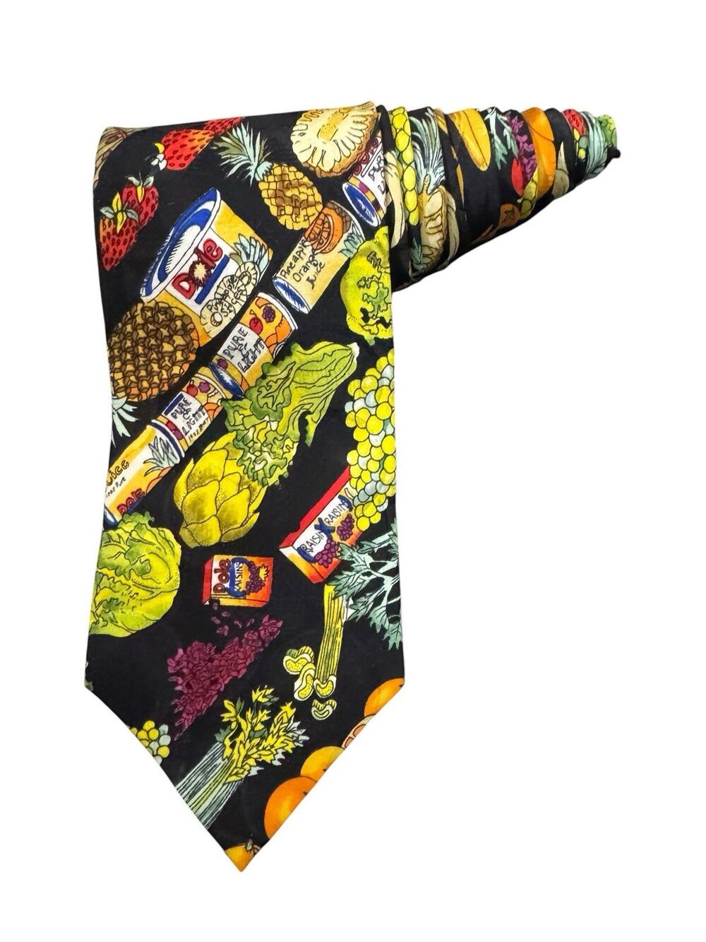 Vintage Nicole Miller Dole Pineapple Canned Slices Fruit Juice Raisins Necktie